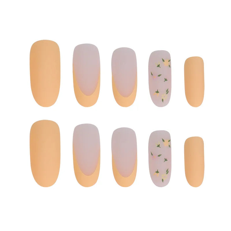 24Pcs/Set False Nails Long Round Coffin Cute Kawaii Stick on Art Nail Ballerina Press on Nail Set Seamless Removable Fake Nails