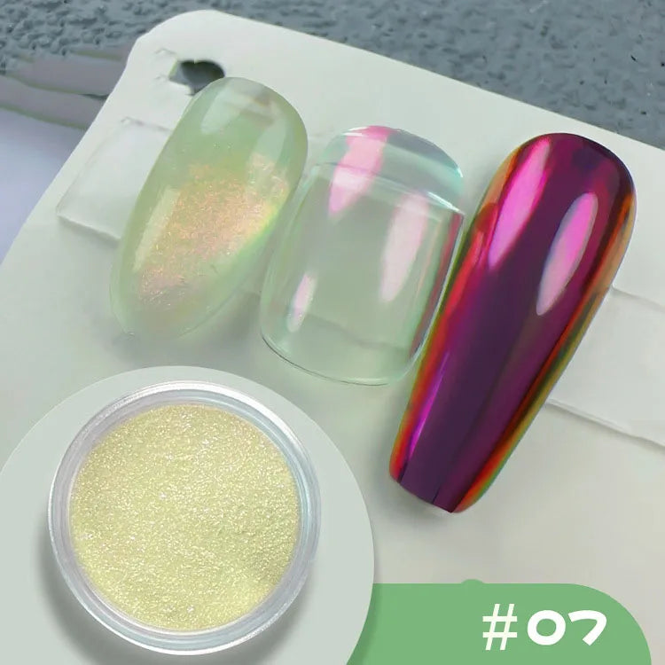 10g/Bottle Pearls White Nail Pigment Glitter Aurora Nail Powder Purple Chrome Glitter Pigment Dust UV Manicure Dip Powder