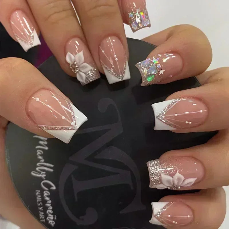 24Pcs French Tip Press on Nails Short Coffin False Nails Simple Wearable Fake Nails Frosted Full Cover Press on Nail Tips Art