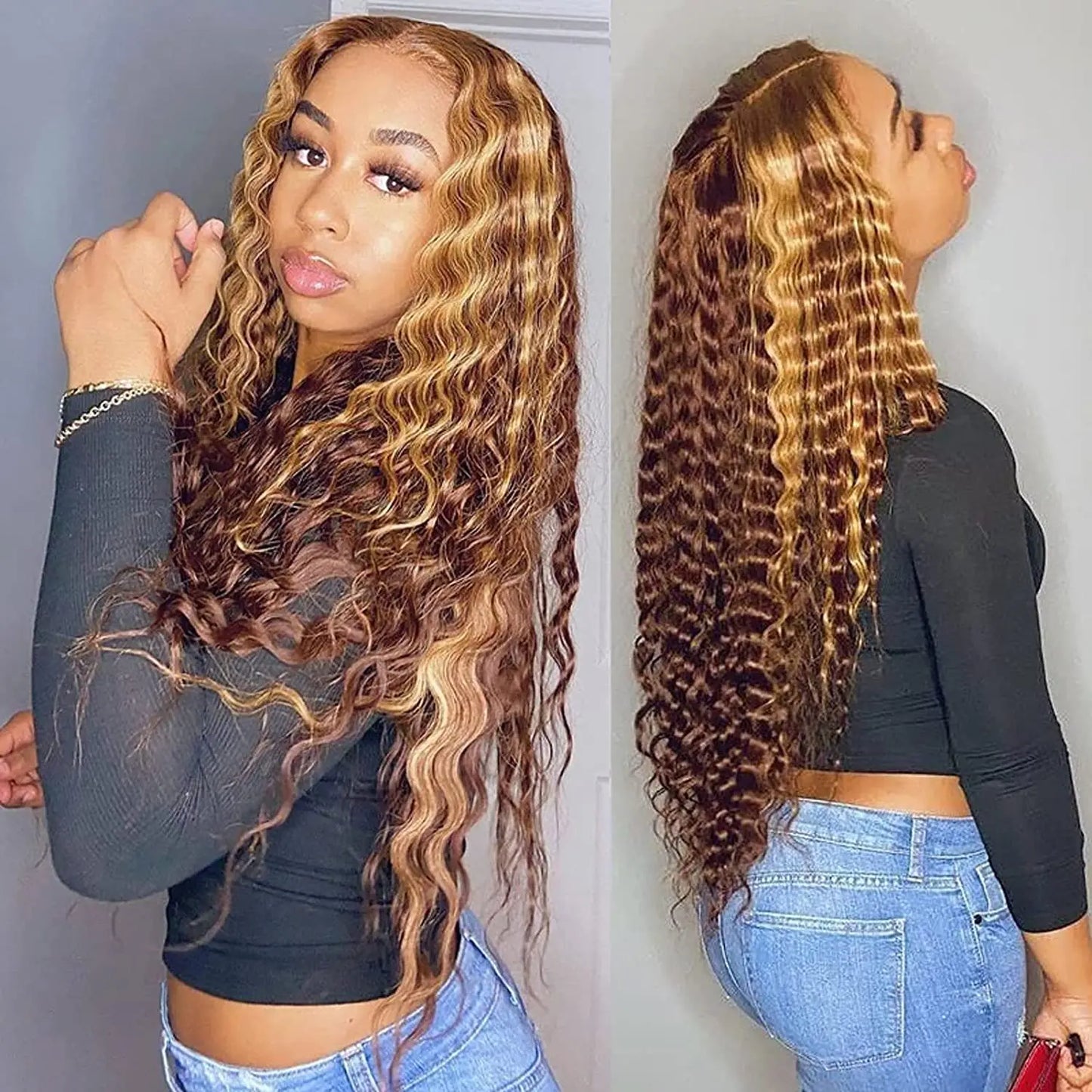 30 Inch Highlight Ombre 13x6 Hd Lace Frontal Wig Water Curly Human Hair Wigs 13x4 Hd Transparent Deep Wave Lace Frontal Wig