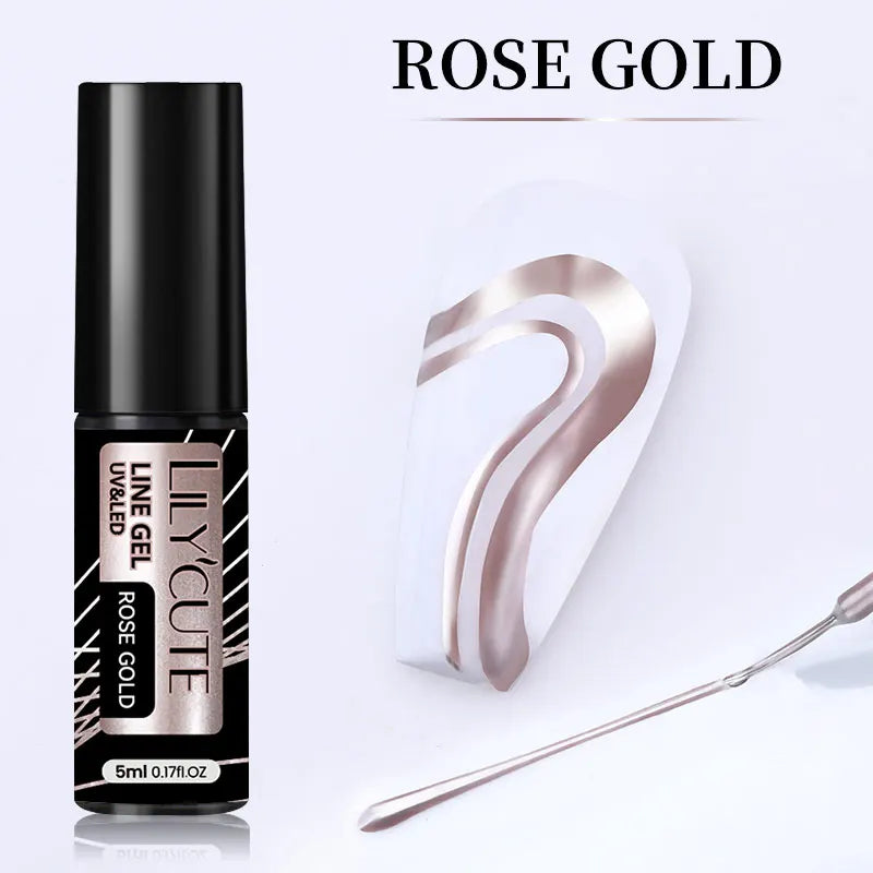 LILYCUTE 5ml Gold Sliver Metallic Liner Gel Nail Polish French Style Super Bright Mirror Pull Line Graffiti Painting Stripe Gel