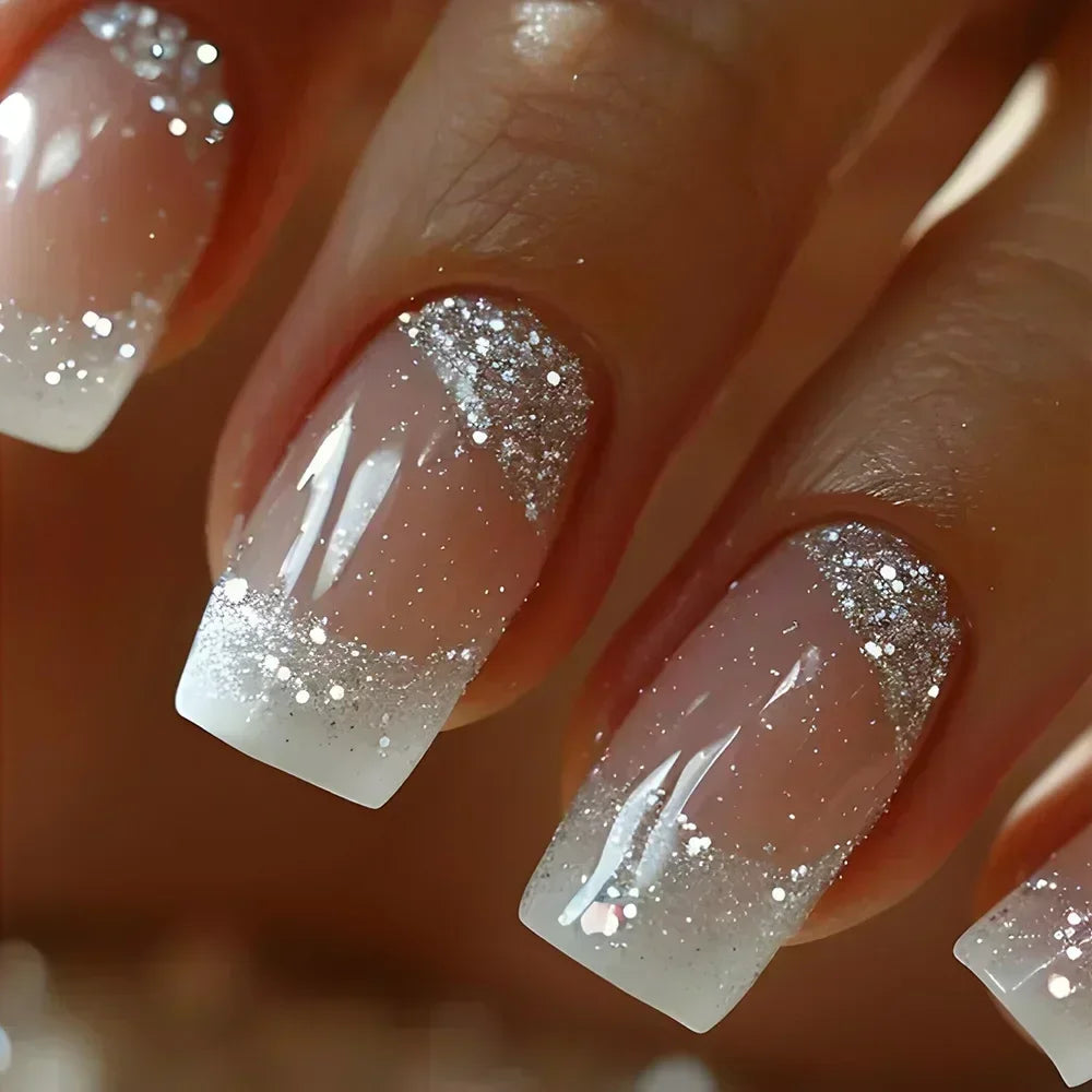 24Pcs Ballerina False Nails with Glue Short Nail Beauty Tools Press on Fake Nails Full Cover Artificial Nails Tips Manicure
