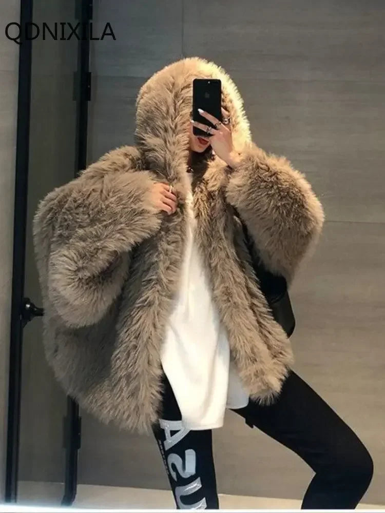 Women's Winter Jacket,Imitation Fox Fur Coat,new in Outerwears,Hooded Fur Jacket,faux Fur Coat Women,winter Coats Woman 2024