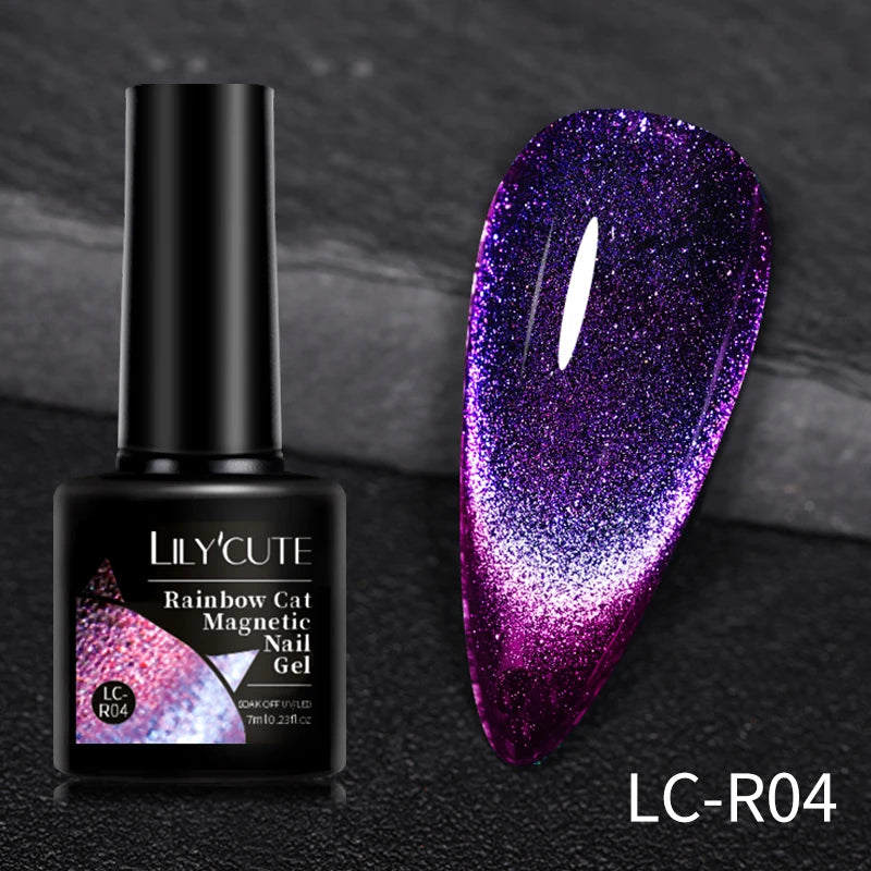 LILYCUTE 9D Rainbow Glitter Cat Magnetic Nail Gel Polish Snowlight Semi Permanent Soak Off Sparkling Nail Varnish