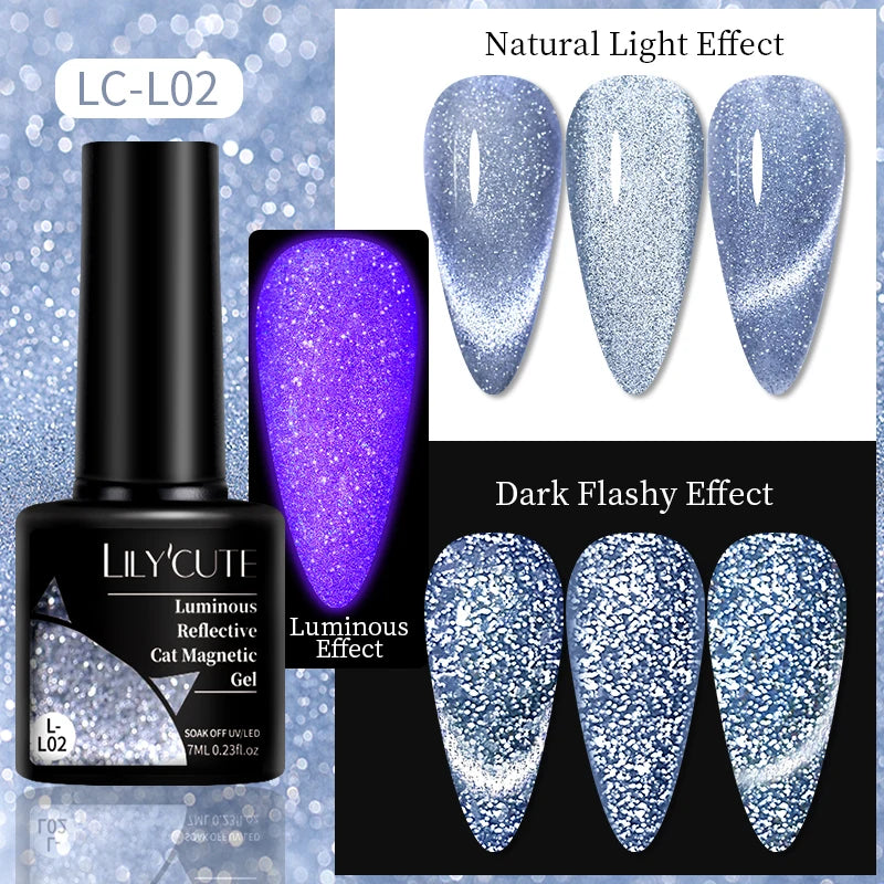 LILYCUTE 9D Rainbow Glitter Cat Magnetic Nail Gel Polish Snowlight Semi Permanent Soak Off Sparkling Nail Varnish