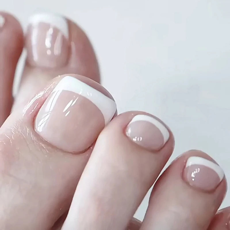 24Pcs False Toes Nails French Square Nude Color Nature Fake Toe Nails Feet Nail Tips Artificial Press On Toenails for Women 2025