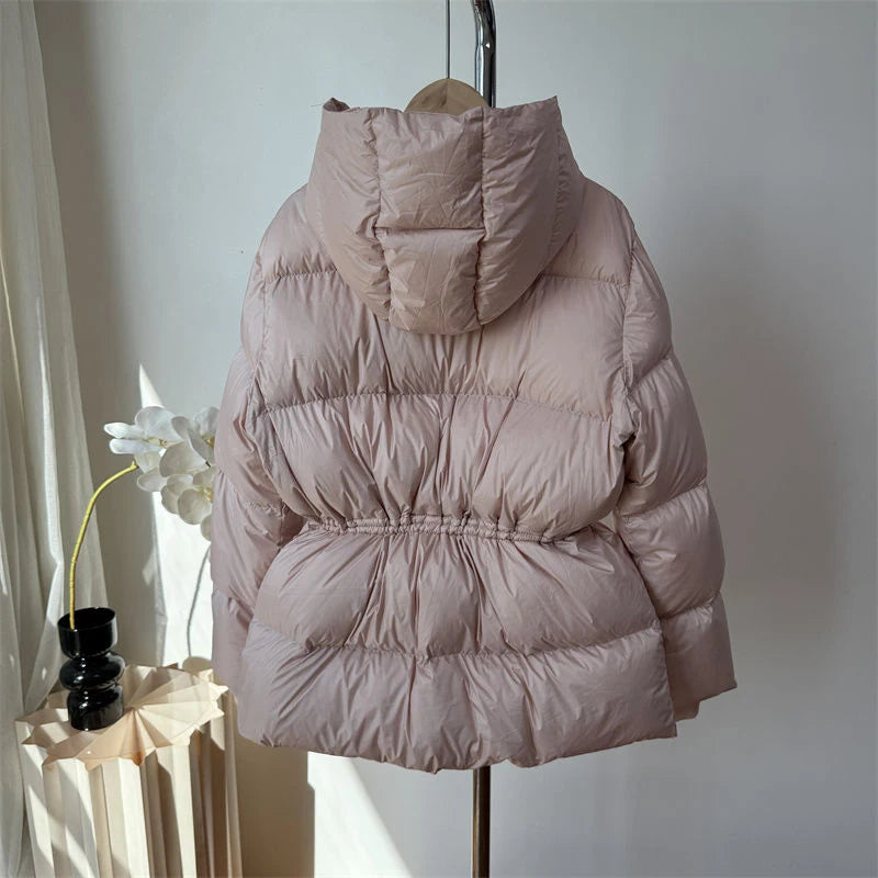 Winter Drawstring Lace-up Snow Women's Warm Down Jacket Hooded Puffer Jacket Women Parkas High Quality Cotton Padded Coat