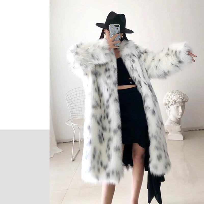 Faux Fox Fur Plus Size Coat Mid Length Long Sleeve Jacket Casual Loose Cardigan Fur Coat Women White Fleece High Quality Coat