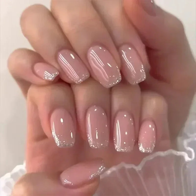 24Pcs French Tip Press on Nails Short Coffin False Nails Simple Wearable Fake Nails Frosted Full Cover Press on Nail Tips Art