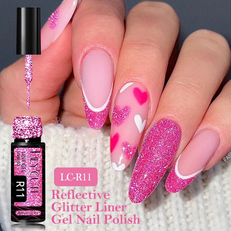 LILYCUTE 5ml Gold Sliver Metallic Liner Gel Nail Polish French Style Super Bright Mirror Pull Line Graffiti Painting Stripe Gel