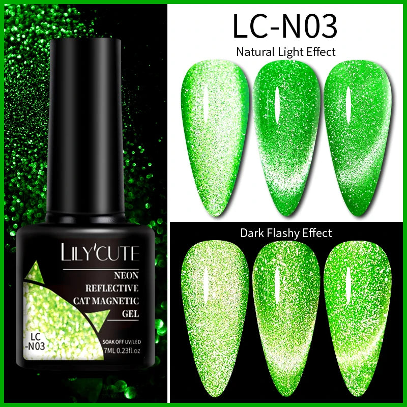 LILYCUTE 9D Rainbow Glitter Cat Magnetic Nail Gel Polish Snowlight Semi Permanent Soak Off Sparkling Nail Varnish