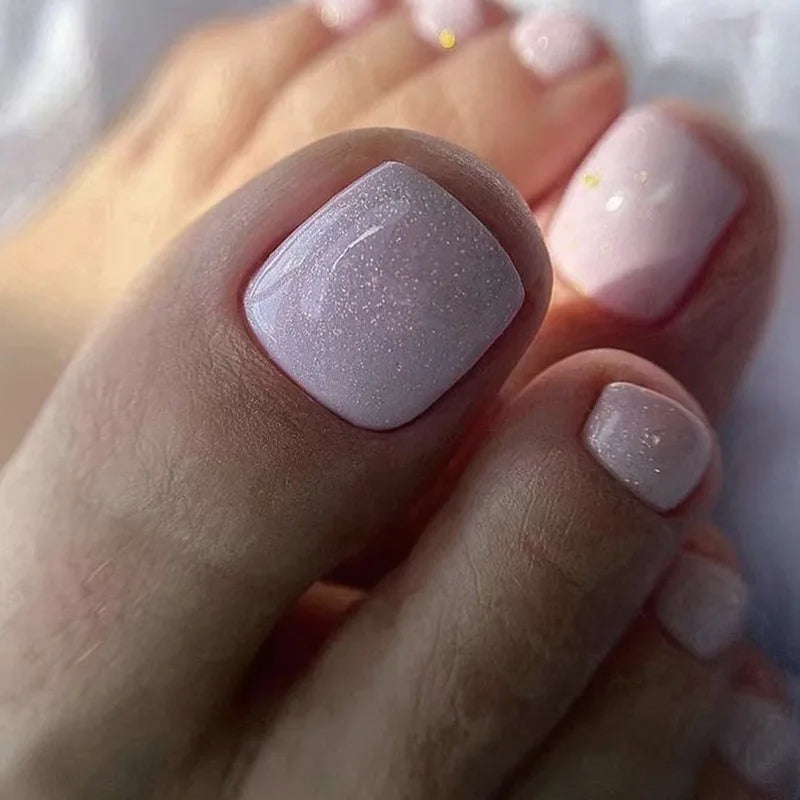 24Pcs False Toes Nails French Square Nude Color Nature Fake Toe Nails Feet Nail Tips Artificial Press On Toenails for Women 2025
