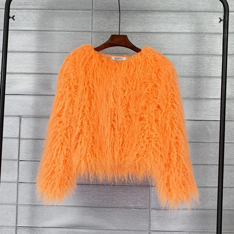Women Fashion Faux Fur Coats Vintage Solid Loose Warm Flurry Coats Autumn Winter Lady Fashion Thick Streetwear Fur Jacket