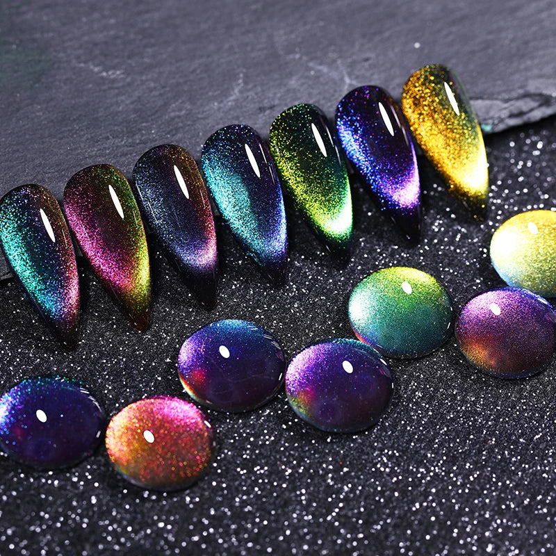 LILYCUTE 9D Rainbow Glitter Cat Magnetic Nail Gel Polish Snowlight Semi Permanent Soak Off Sparkling Nail Varnish