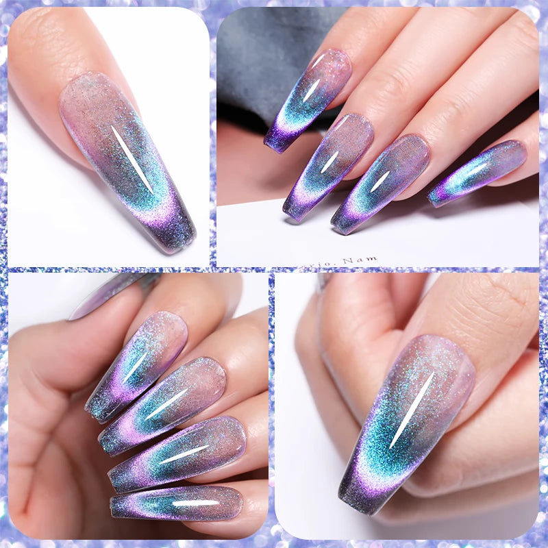 LILYCUTE 9D Rainbow Glitter Cat Magnetic Nail Gel Polish Snowlight Semi Permanent Soak Off Sparkling Nail Varnish