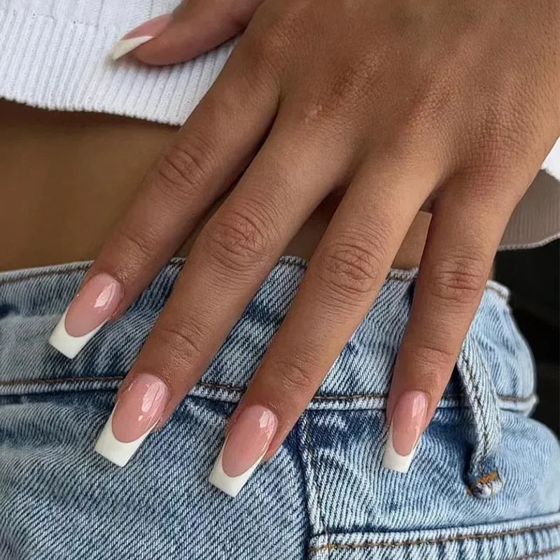 24Pcs Medium Long Acrylic Fake Nails Art Cool Spice Girls Wearing False Nails Set Press on Nail Tips Removable French Nails Fake