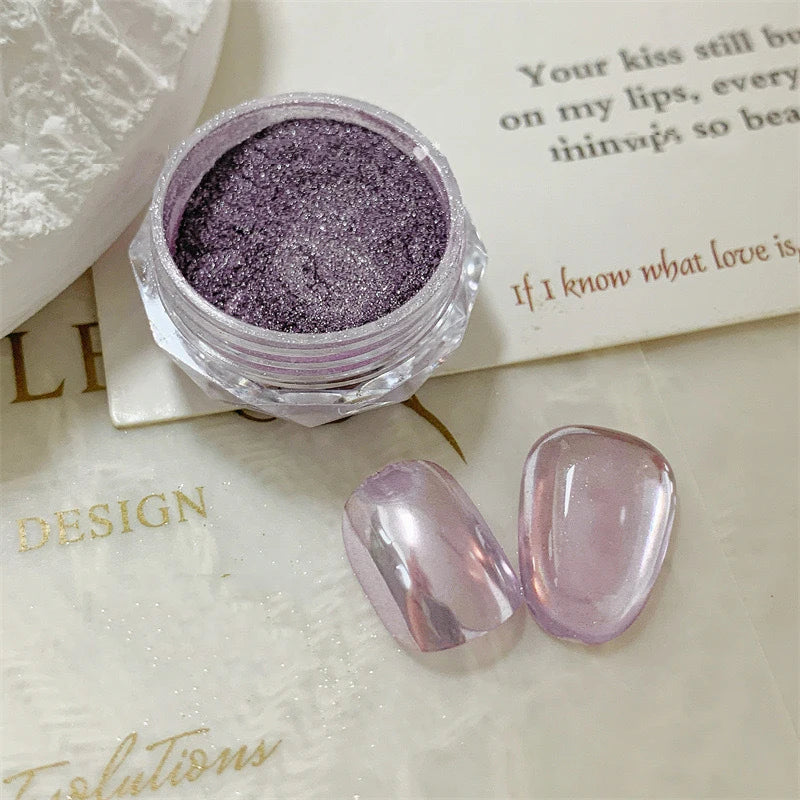 10g/Bottle Pearls White Nail Pigment Glitter Aurora Nail Powder Purple Chrome Glitter Pigment Dust UV Manicure Dip Powder