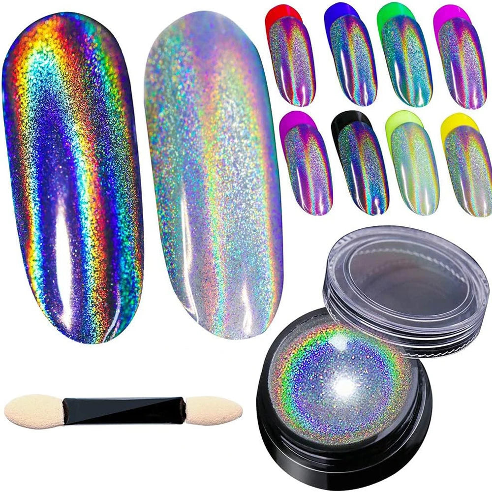 10g/Bottle Pearls White Nail Pigment Glitter Aurora Nail Powder Purple Chrome Glitter Pigment Dust UV Manicure Dip Powder