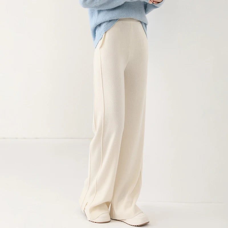 2024 new wool women's pants, high waisted loose cashmere floor pants knitted fashionable hot selling women's wide leg pants