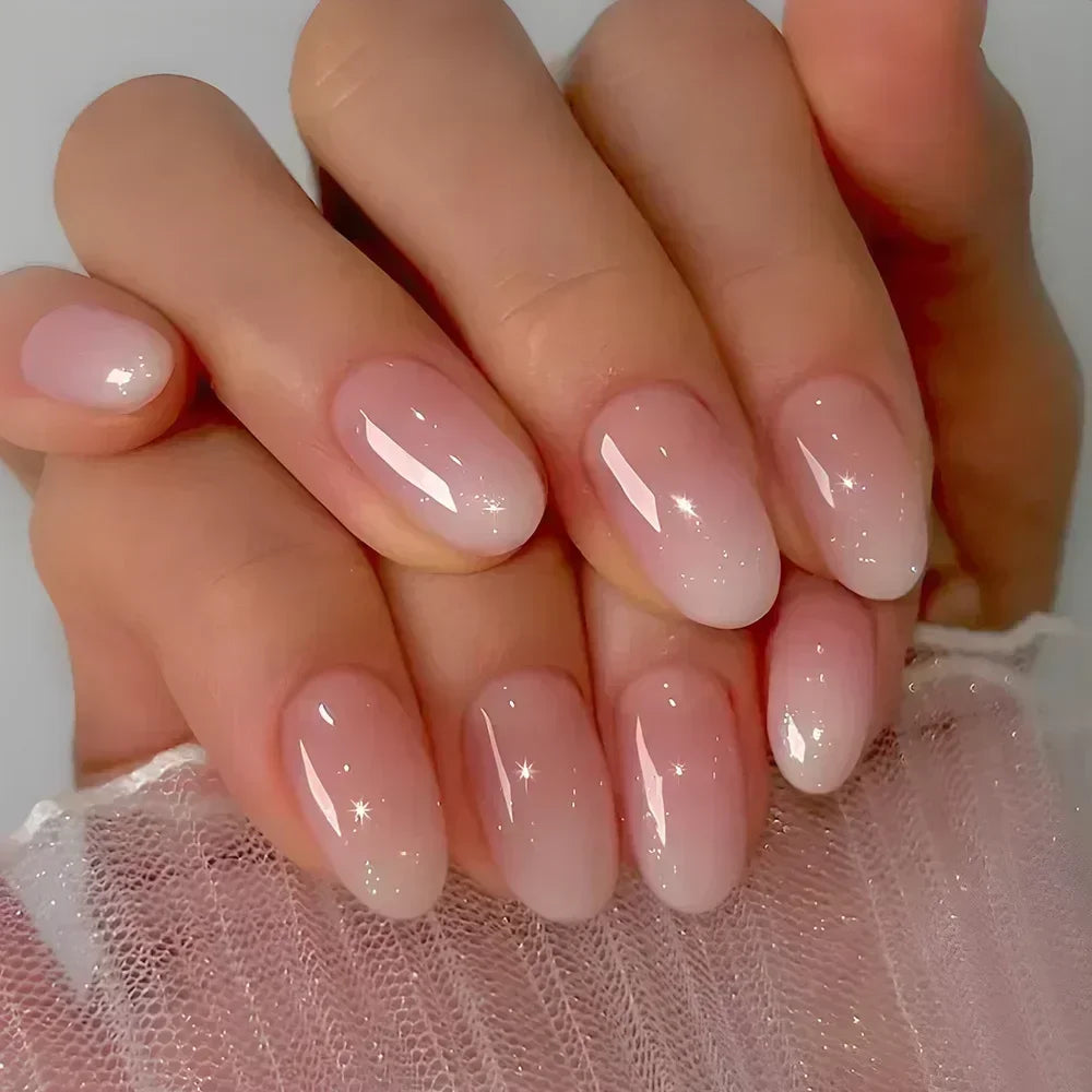 24Pcs Ballerina False Nails with Glue Short Nail Beauty Tools Press on Fake Nails Full Cover Artificial Nails Tips Manicure
