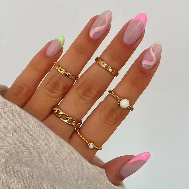 24Pcs Removable Wearable False Nails Art Short Glitter French Gold Edge Fake Nails Waterproof Press on Nail Tips Nails Supplies