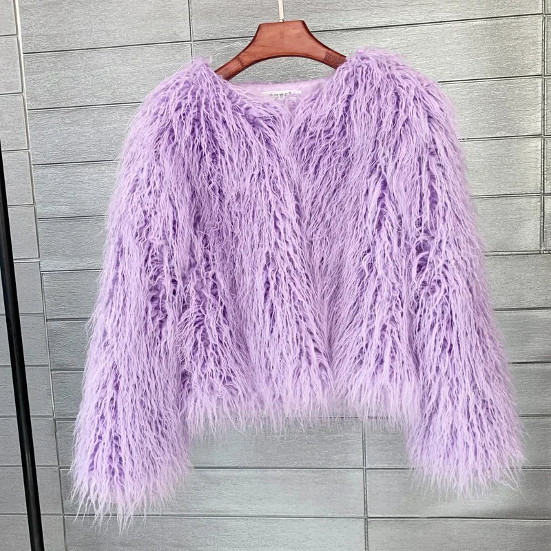 Women Fashion Faux Fur Coats Vintage Solid Loose Warm Flurry Coats Autumn Winter Lady Fashion Thick Streetwear Fur Jacket