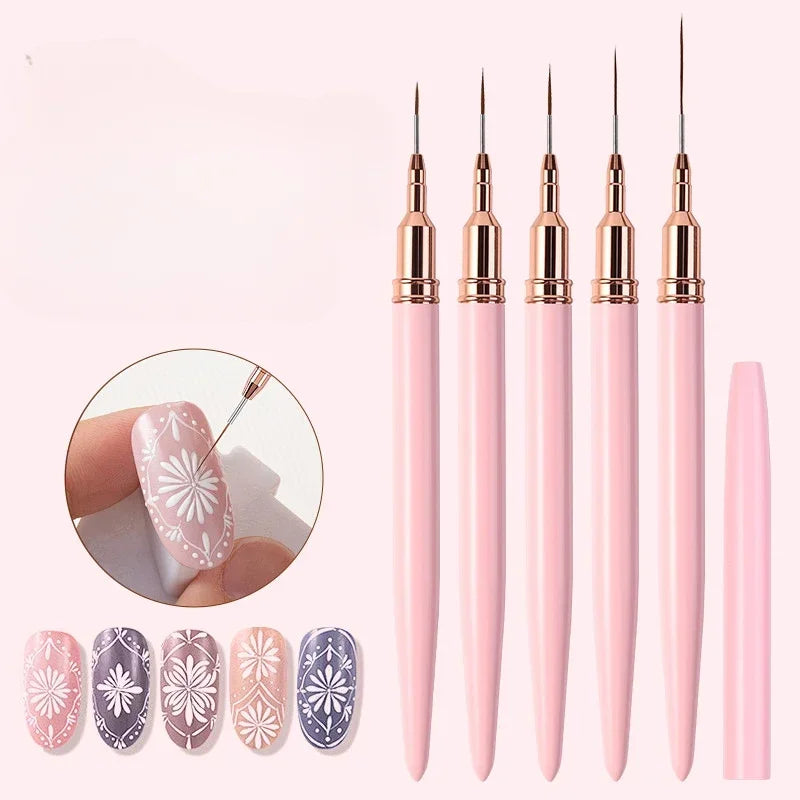 5Pcs/Set Nail Art Liner Brushes Set Elongated Lines Striping Drawing UV Gel Painting Nail Design Pen Professional Manicure Tool