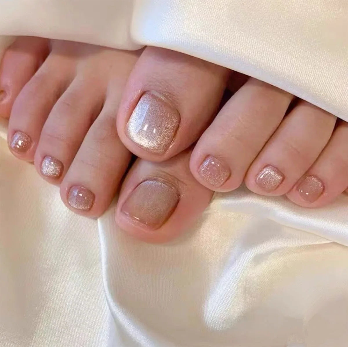 24Pcs False Toes Nails French Square Nude Color Nature Fake Toe Nails Feet Nail Tips Artificial Press On Toenails for Women 2025