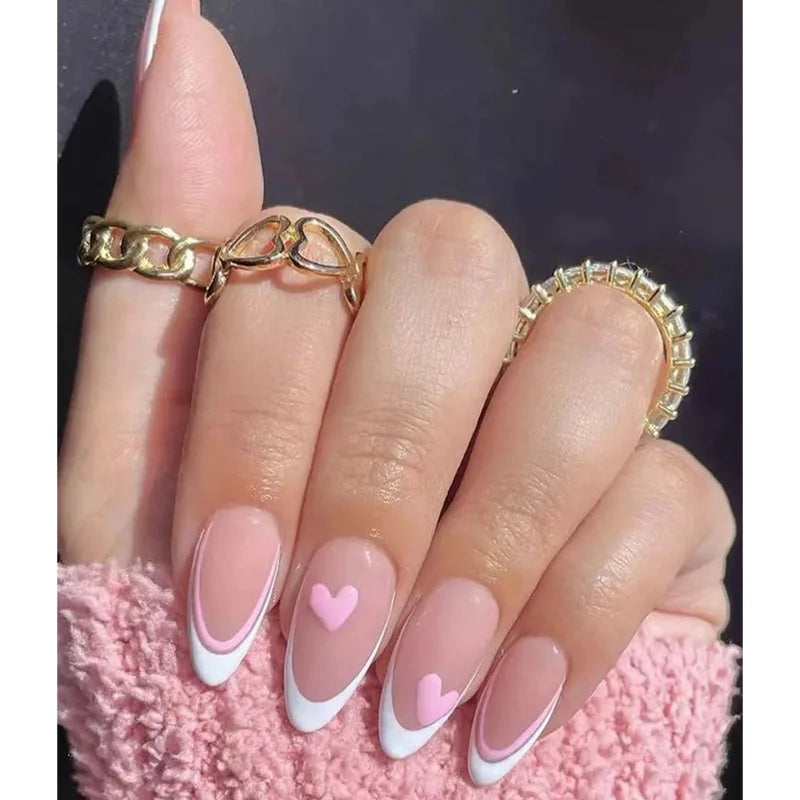 24Pcs/Set False Nails Long Round Coffin Cute Kawaii Stick on Art Nail Ballerina Press on Nail Set Seamless Removable Fake Nails