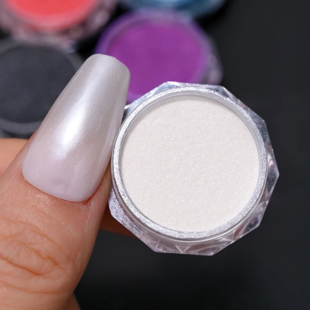 10g/Bottle Pearls White Nail Pigment Glitter Aurora Nail Powder Purple Chrome Glitter Pigment Dust UV Manicure Dip Powder