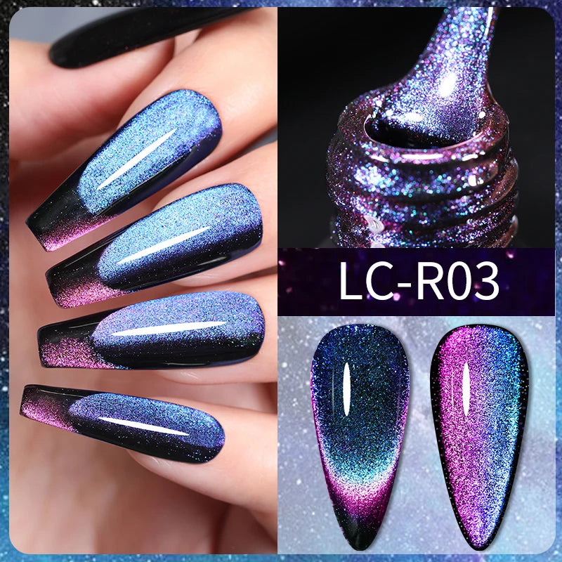 LILYCUTE 9D Rainbow Glitter Cat Magnetic Nail Gel Polish Snowlight Semi Permanent Soak Off Sparkling Nail Varnish