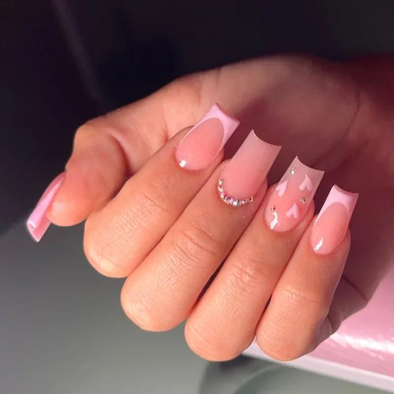 24PCS Shiny Pearl Wearable False Nails Short Square Fake Nail Simple Press on Nails Detachable Full Cover Nail Tips With Glue