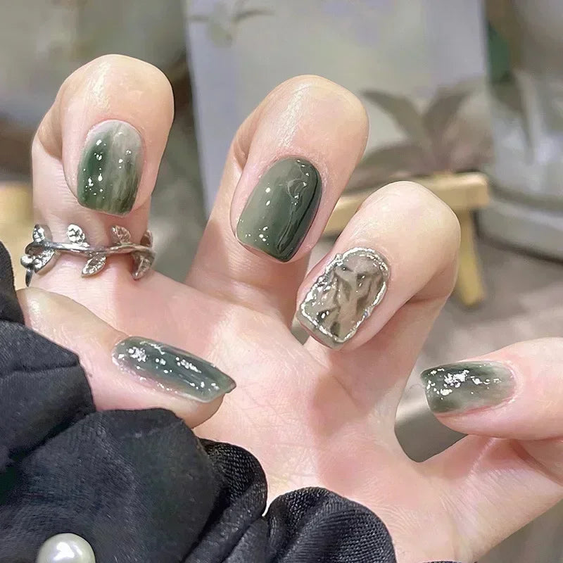 24Pcs Ballerina False Nails with Glue Short Nail Beauty Tools Press on Fake Nails Full Cover Artificial Nails Tips Manicure
