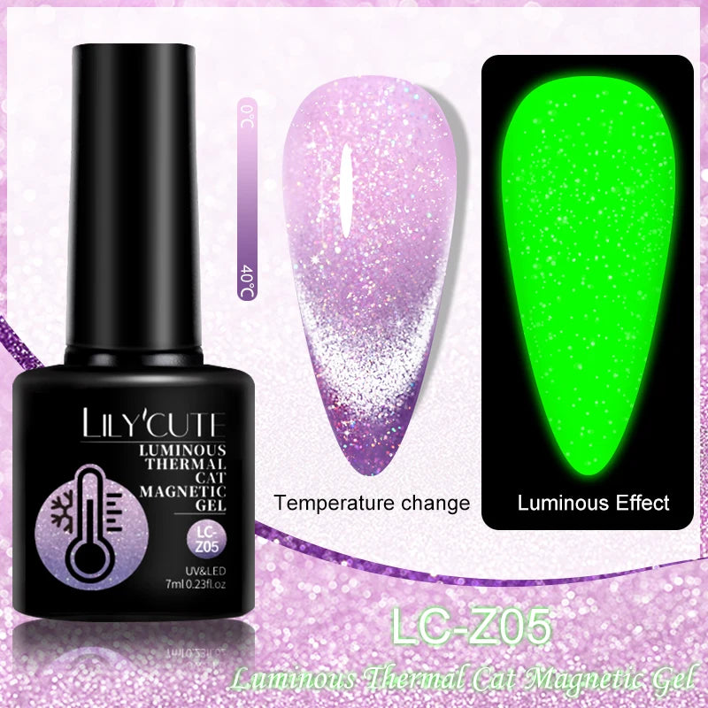 LILYCUTE 9D Rainbow Glitter Cat Magnetic Nail Gel Polish Snowlight Semi Permanent Soak Off Sparkling Nail Varnish
