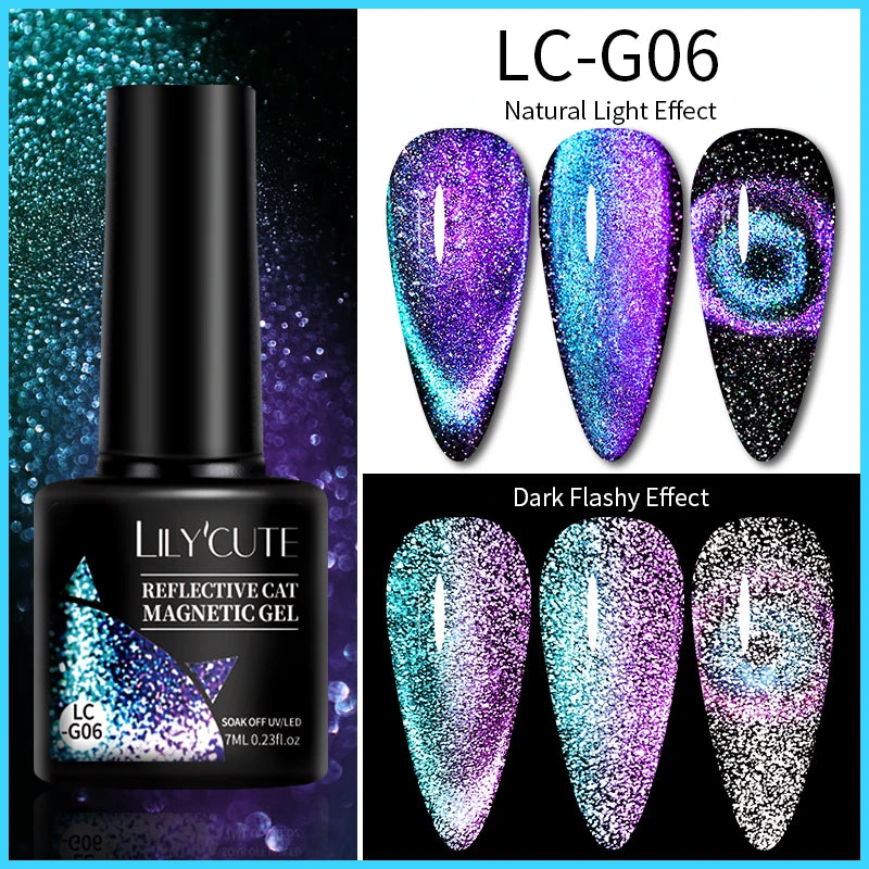 LILYCUTE 9D Rainbow Glitter Cat Magnetic Nail Gel Polish Snowlight Semi Permanent Soak Off Sparkling Nail Varnish