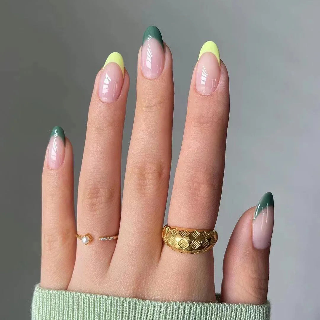 24Pcs Removable Wearable False Nails Art Short Glitter French Gold Edge Fake Nails Waterproof Press on Nail Tips Nails Supplies