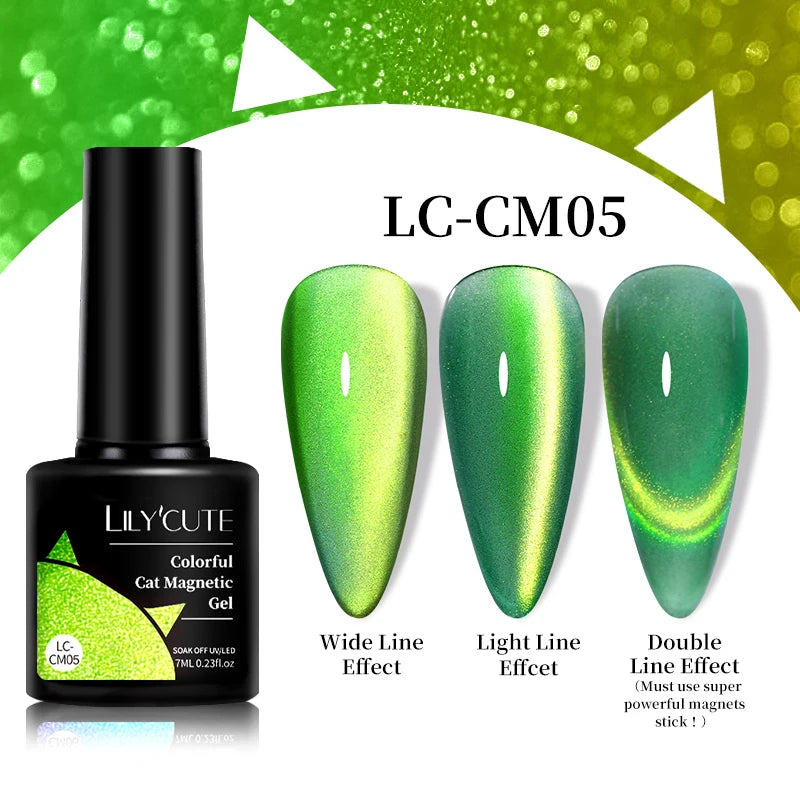 LILYCUTE 9D Rainbow Glitter Cat Magnetic Nail Gel Polish Snowlight Semi Permanent Soak Off Sparkling Nail Varnish