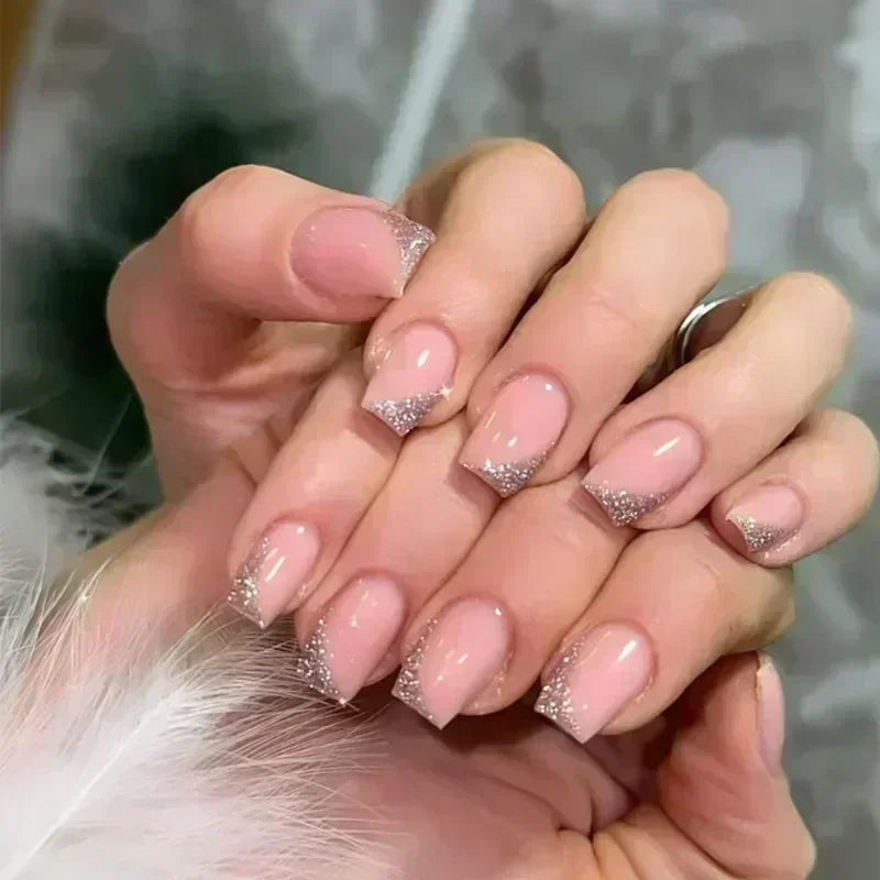 24Pcs French Tip Press on Nails Short Coffin False Nails Simple Wearable Fake Nails Frosted Full Cover Press on Nail Tips Art