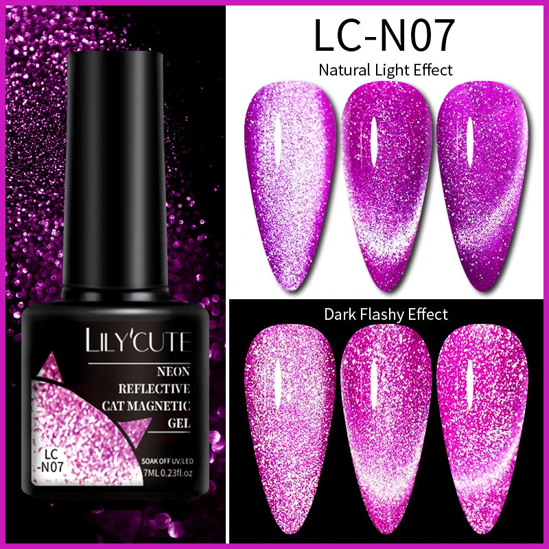 LILYCUTE 9D Rainbow Glitter Cat Magnetic Nail Gel Polish Snowlight Semi Permanent Soak Off Sparkling Nail Varnish