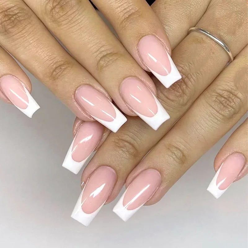 24Pcs Medium Long Acrylic Fake Nails Art Cool Spice Girls Wearing False Nails Set Press on Nail Tips Removable French Nails Fake
