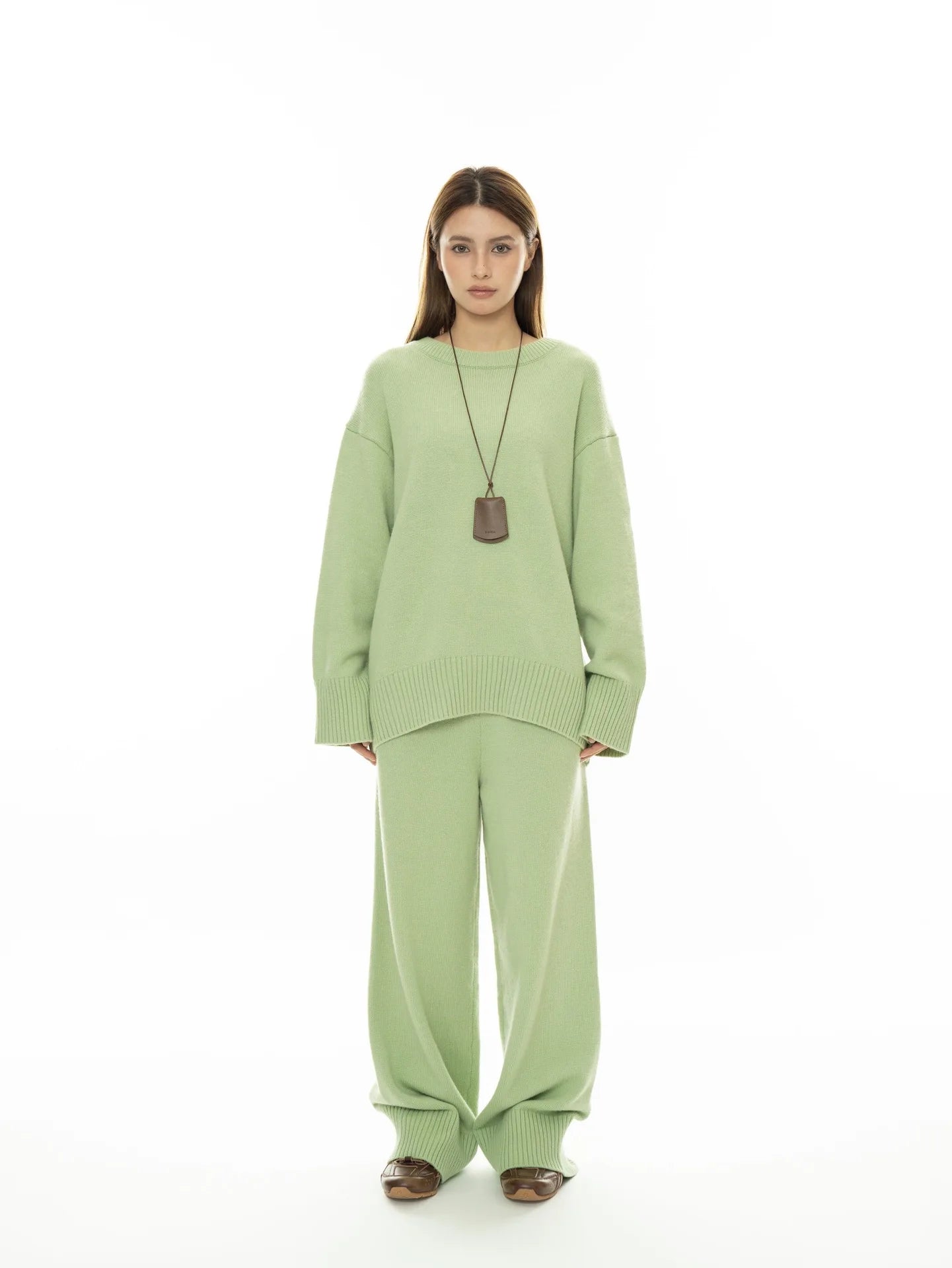 Women wool set loose soft style knited sweater and pants