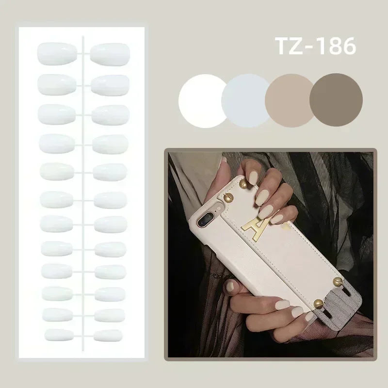 24Pcs Ballerina False Nails with Glue Short Nail Beauty Tools Press on Fake Nails Full Cover Artificial Nails Tips Manicure