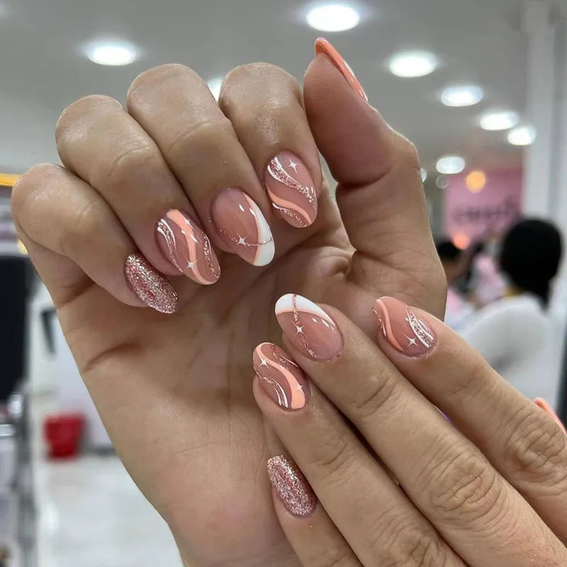 24Pcs White Ice Camellia Short False Nails Art Light Pink Sweet Girls Acrylic Press on Nails Full Cover Removable Fake Nail Set