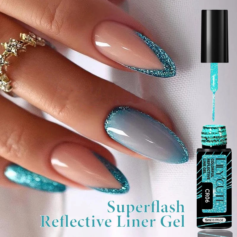 LILYCUTE 5ml Gold Sliver Metallic Liner Gel Nail Polish French Style Super Bright Mirror Pull Line Graffiti Painting Stripe Gel