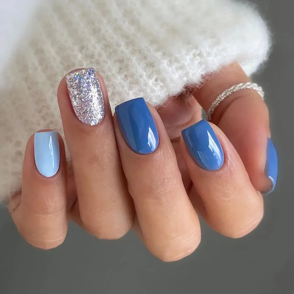 24Pcs Medium Long Acrylic Fake Nails Art Cool Spice Girls Wearing False Nails Set Press on Nail Tips Removable French Nails Fake