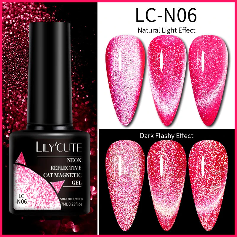 LILYCUTE 9D Rainbow Glitter Cat Magnetic Nail Gel Polish Snowlight Semi Permanent Soak Off Sparkling Nail Varnish