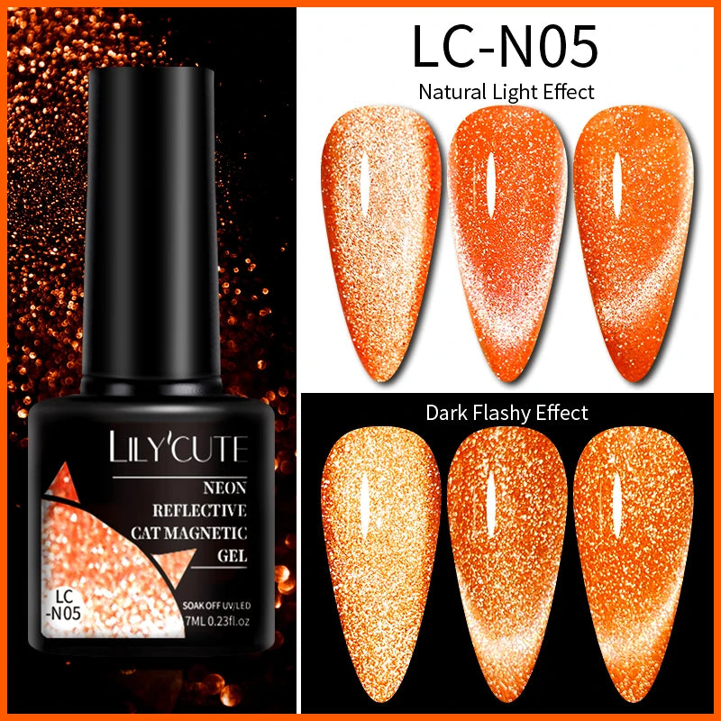 LILYCUTE 9D Rainbow Glitter Cat Magnetic Nail Gel Polish Snowlight Semi Permanent Soak Off Sparkling Nail Varnish