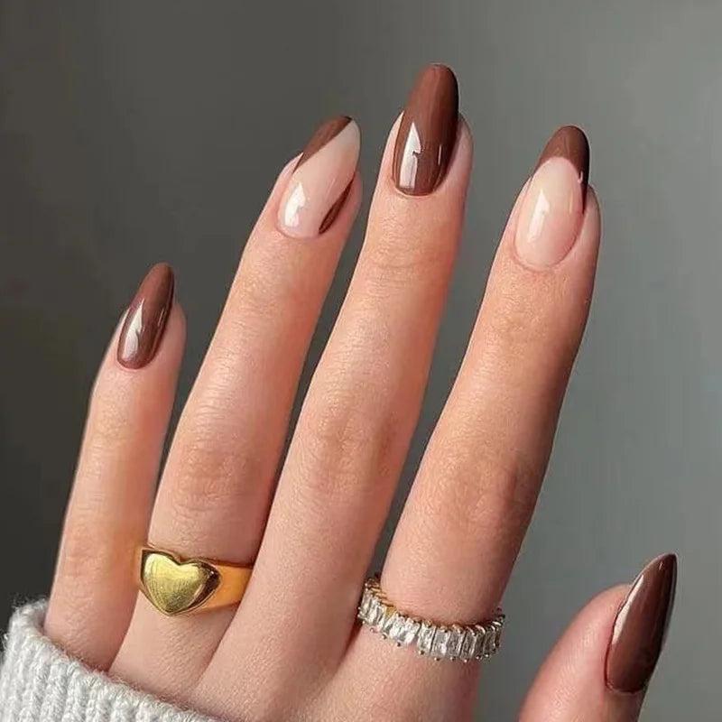 24Pcs Removable Wearable False Nails Art Short Glitter French Gold Edge Fake Nails Waterproof Press on Nail Tips Nails Supplies