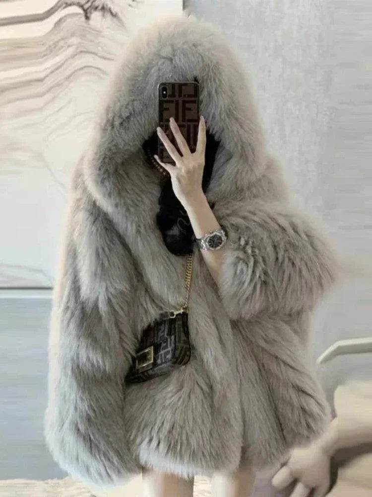 Women's Winter Jacket,Imitation Fox Fur Coat,new in Outerwears,Hooded Fur Jacket,faux Fur Coat Women,winter Coats Woman 2024