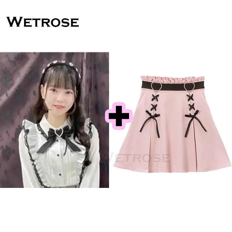 【Wetrose】Jirai Kei Clothes Costume Mine Style Cute Girl Ryousangata Japanese Kawaii Black Pink Ruffle Skirt Dress Harajuku Y2k